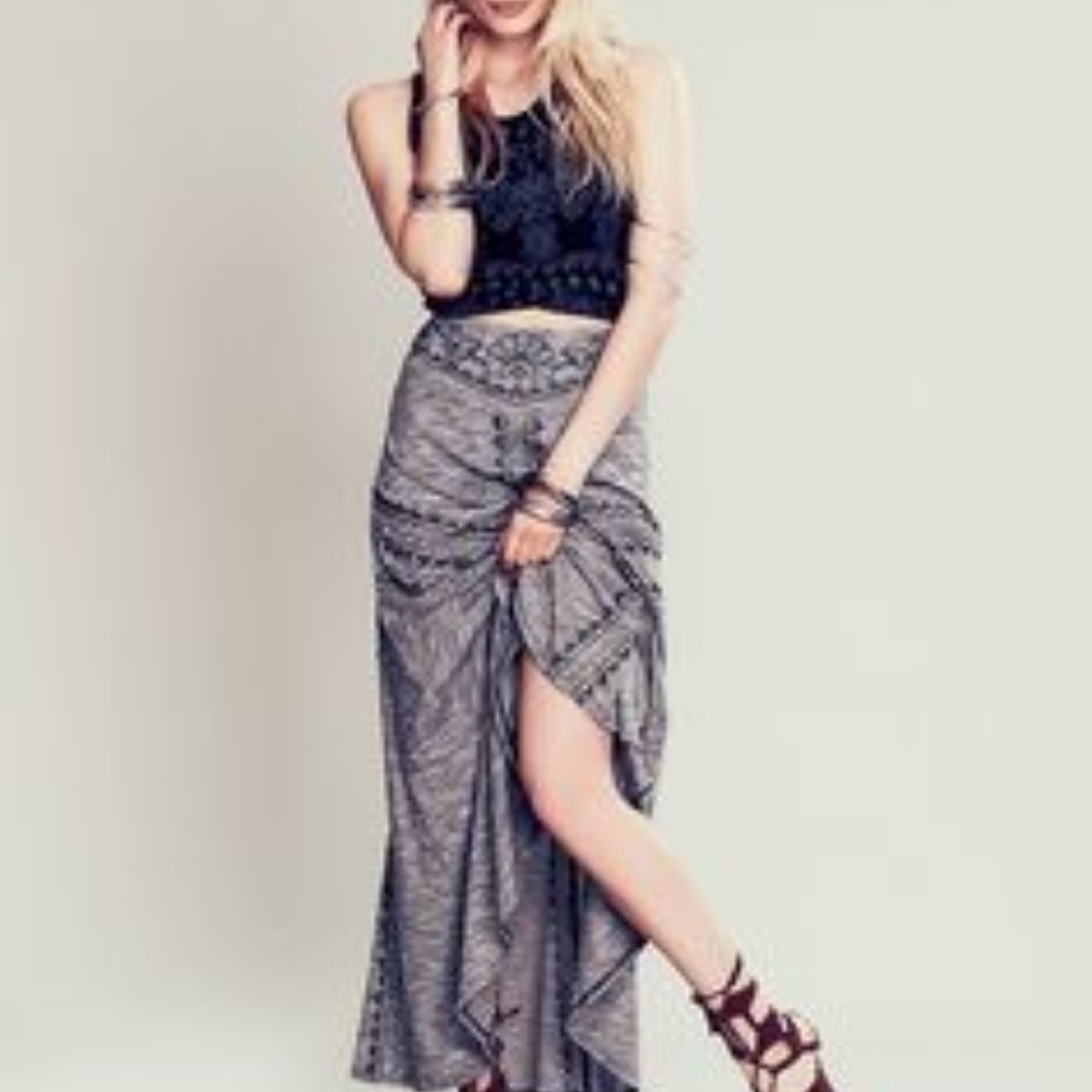 Free People Pike Place Maxi Skirt Black Small